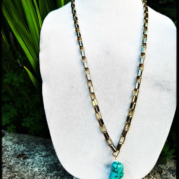 Large box link necklace with large stone nugget - Picture 4 of 6